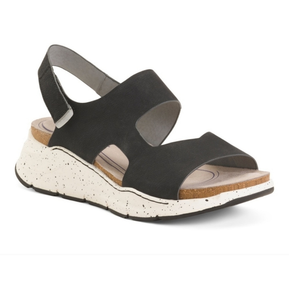Bionica leather walking wedge sandals black new 6.5